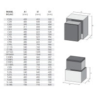 Nevera camper 12V Vitrifrigo C115i 115L Puerta Gris - F13290800S (dimensiones)