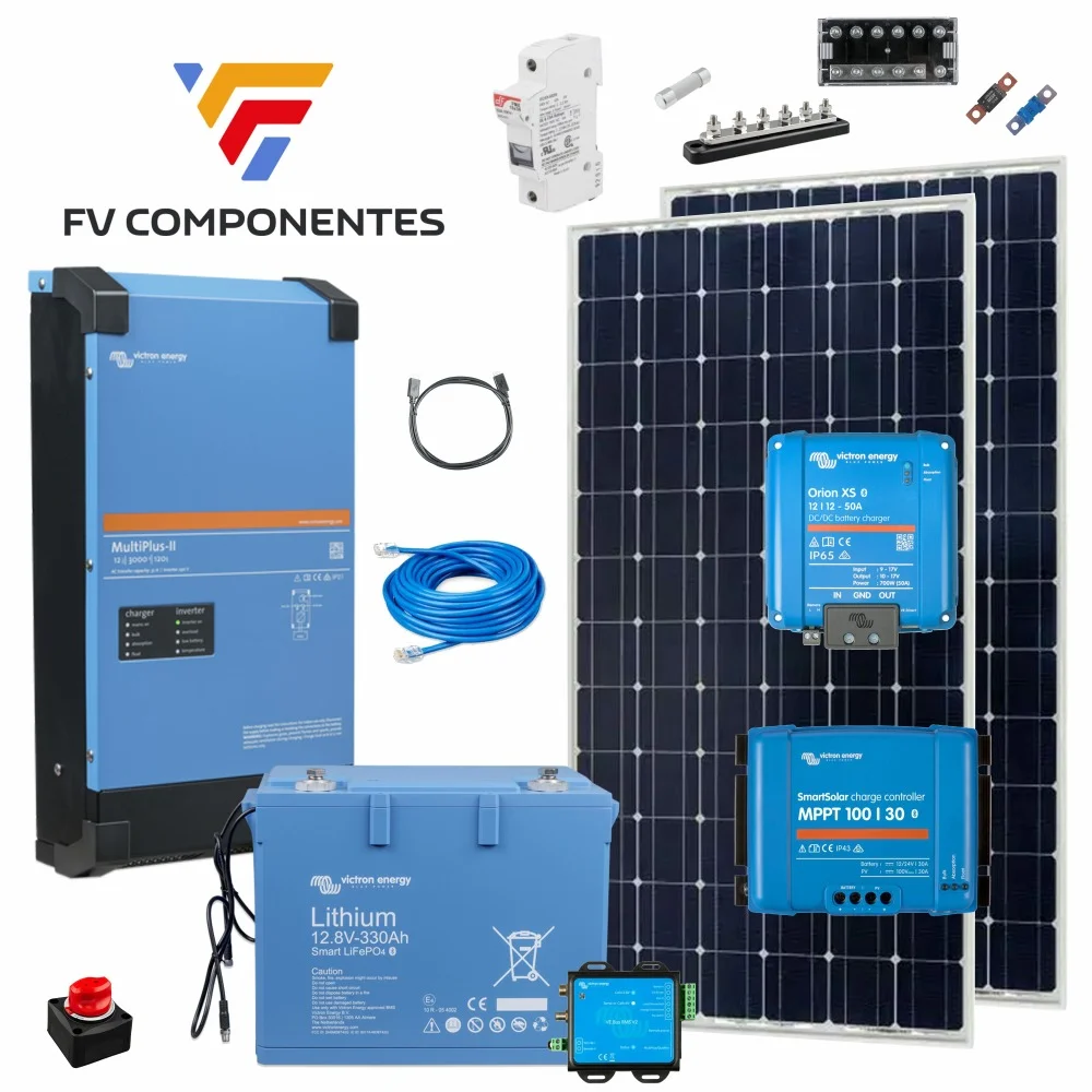 Kit de campismo solar Victron 3000W - Lítio 330Ah - Lite