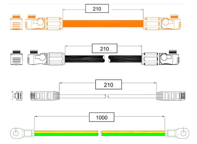 Cables Bateria de litio 4.8kWh Pylontech US5000 48V