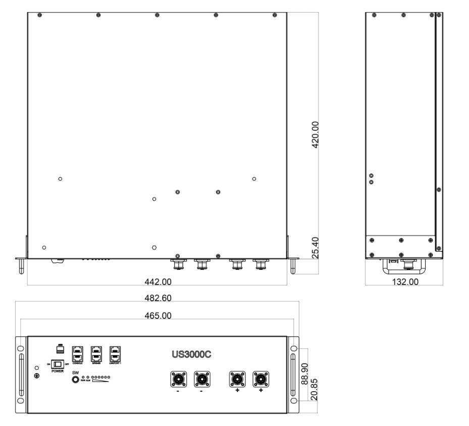 Dimensões Bateria de lítio 3.5kWh Pylontech - US3000C 48V