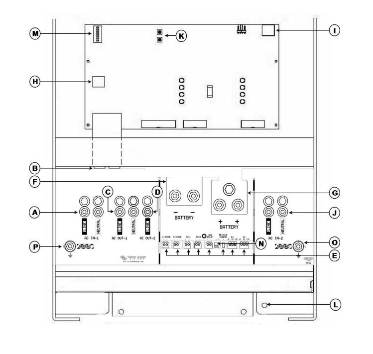 Conexiones Inversor 48V Victron Quattro 48V 5000VA 70-100100 120V UL - QUA482501102