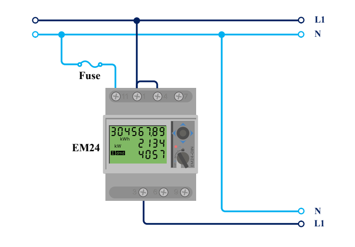 Cableado monofasico Medidor de energia Victron EM24 3 fases 65A Ethernet - REL200200100