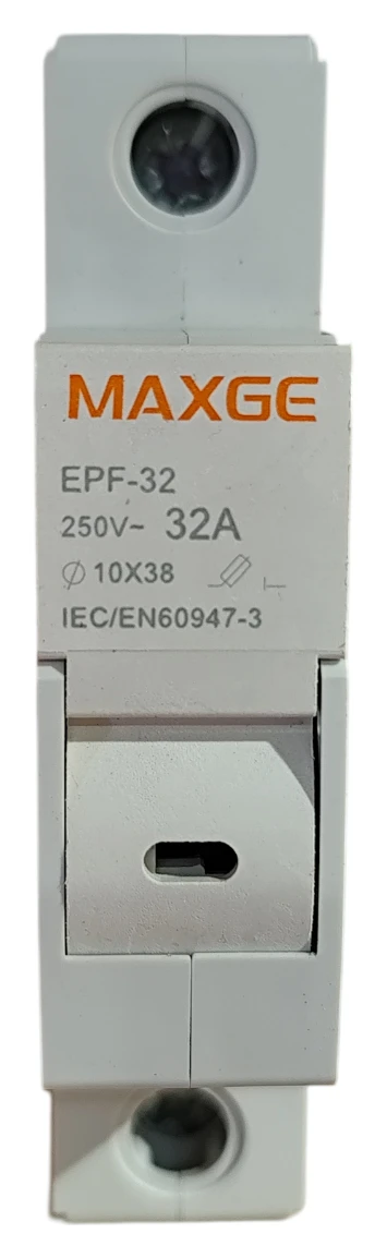 Base portafusibles cilíndricos 10x38mm 1P 32A. Maxge - EPF321 Base portafusibles cilíndricos 10x38mm 1P 32A. Maxge