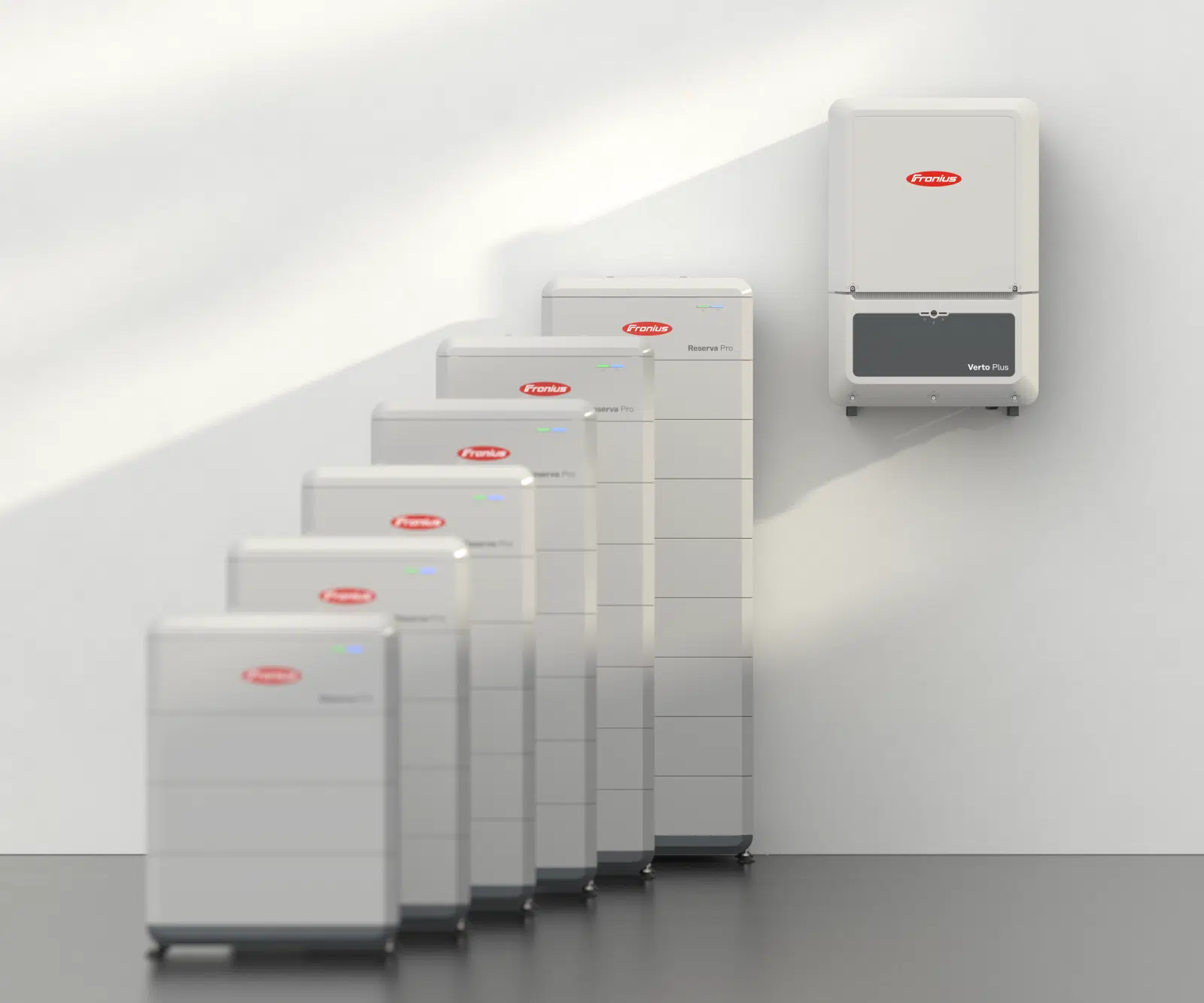 Gama completa Fronius Reserva PRO Gama completa de la batería Fronius Reserva PRO de 12 a 32 kWh con sus distintas alturas