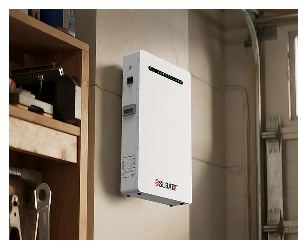 bslbatt-b-lfp48-300pw-garage BSLBATT B-LFP48-300PW battery installed on a garage wall