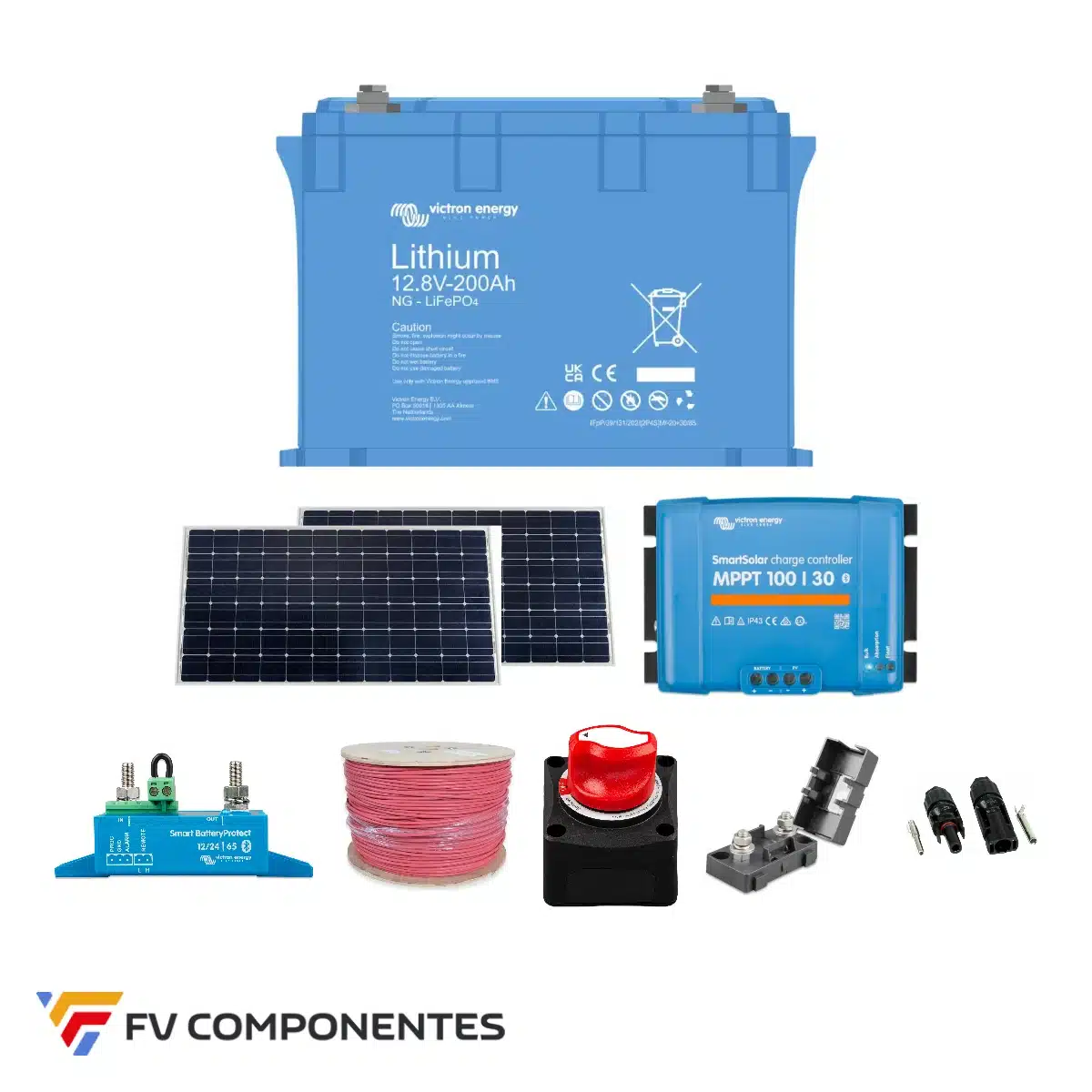 Cómo poner cámaras de vigilancia donde no hay corriente eléctrica 1 Kit solar para cámaras de vigilancia con placas Victron, regulador SmartSolar MPPT y batería de litio SuperPack