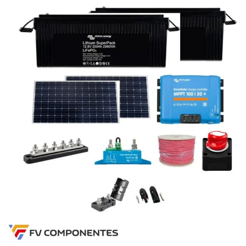 Kit solar para cámaras de vigilancia Pro 12 V 690 W con 2 baterías de litio Victron 200 Ah