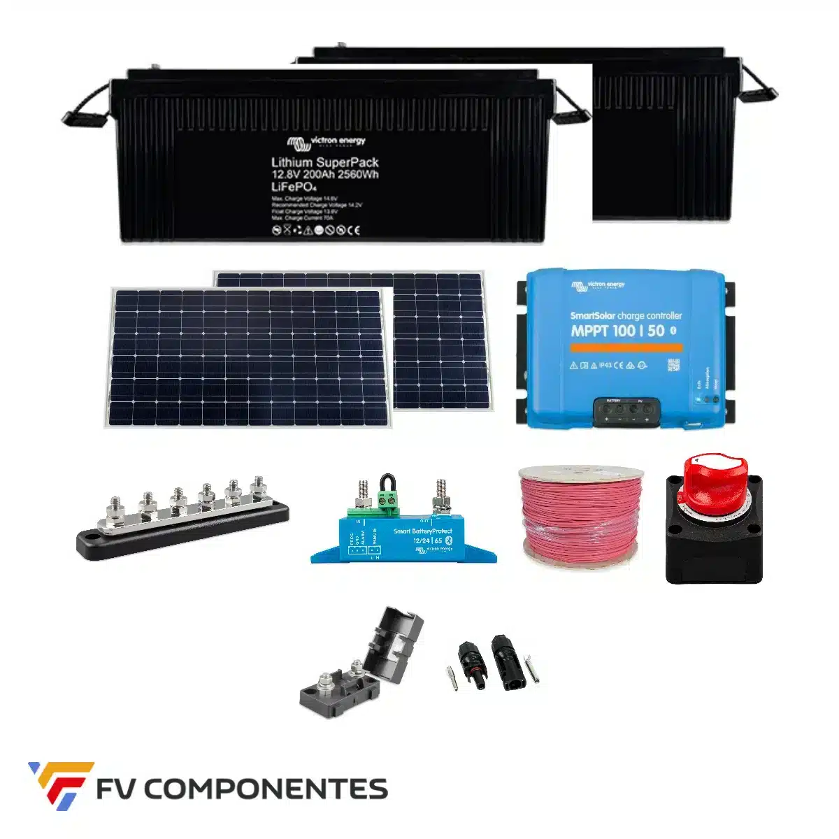 Kit solar para cámaras de vigilancia Pro 12 V 690 W con 2 baterías de litio Victron 200 Ah Kit solar para cámaras de vigilancia Pro 12 V 690 W con 2 baterías de litio Victron 200 Ah
